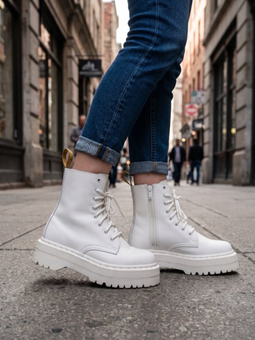 Dr. Martens Vegan Jadon II White Platform Boots 5